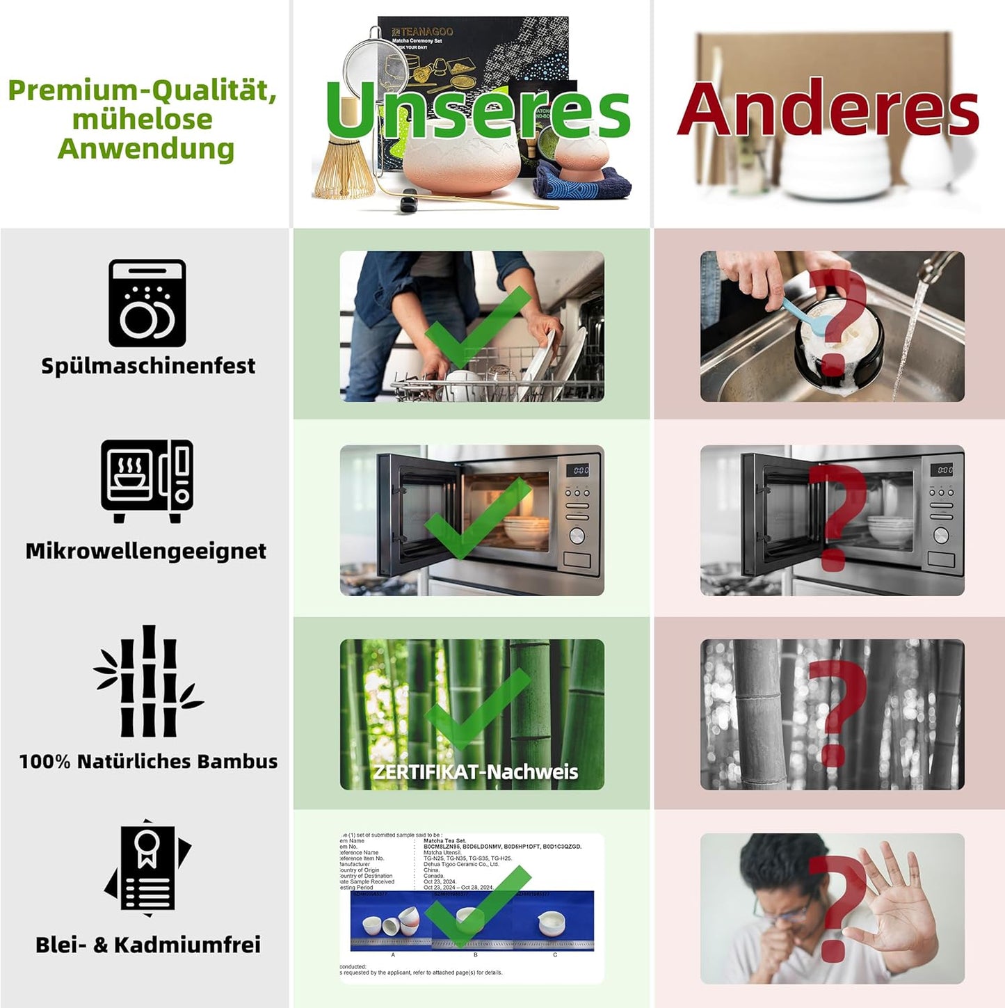 Matcha Tee Set - Komplettset (7-teilig), Berge und Meere schnitzen, Farbverlauf Rosa