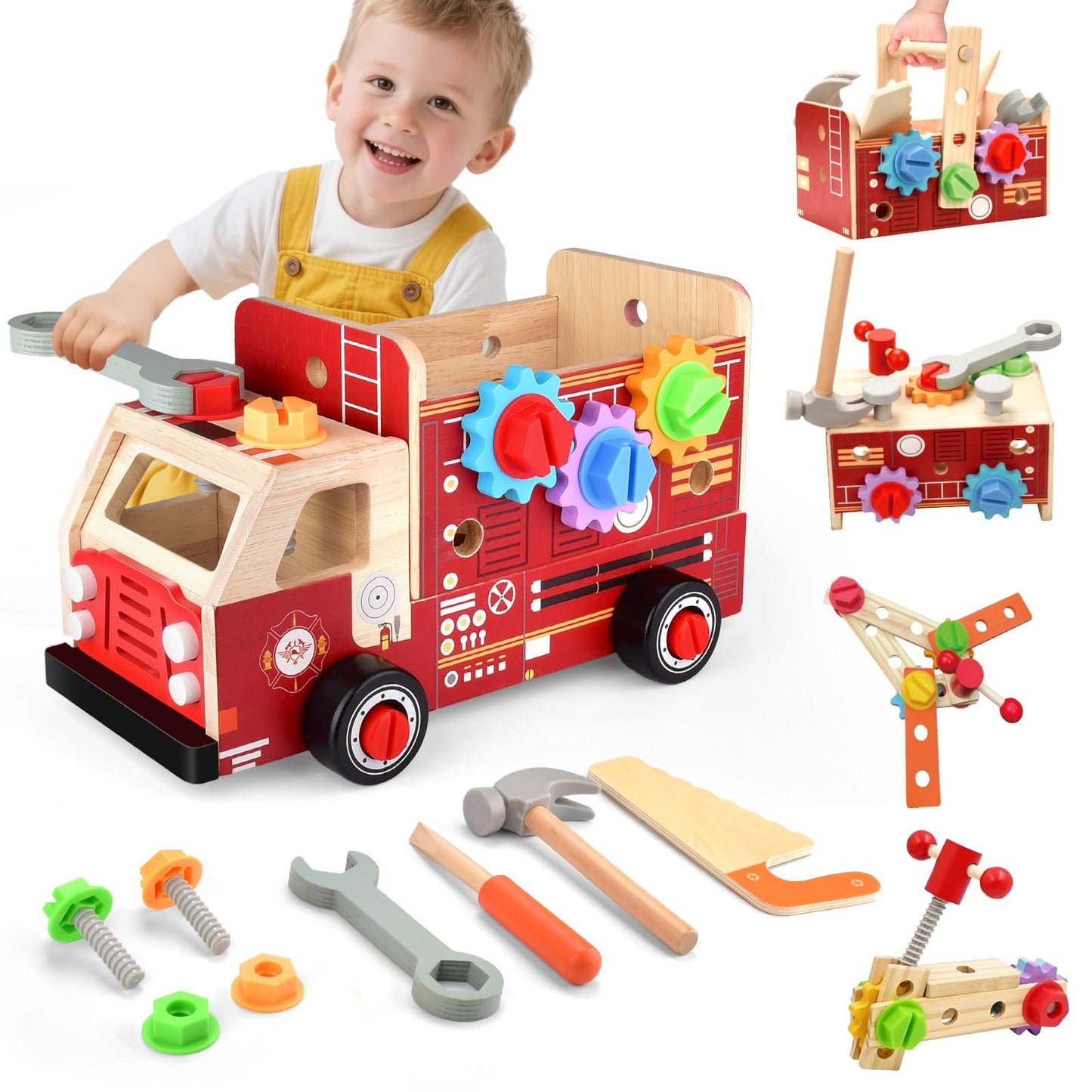 2-in-1 Werkzeugkoffer für Kinder, 2-in-1 Feuerwehrauto