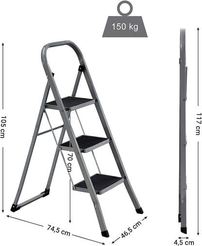 Klapptritt mit 3 Stufen, Schwarz + Grau