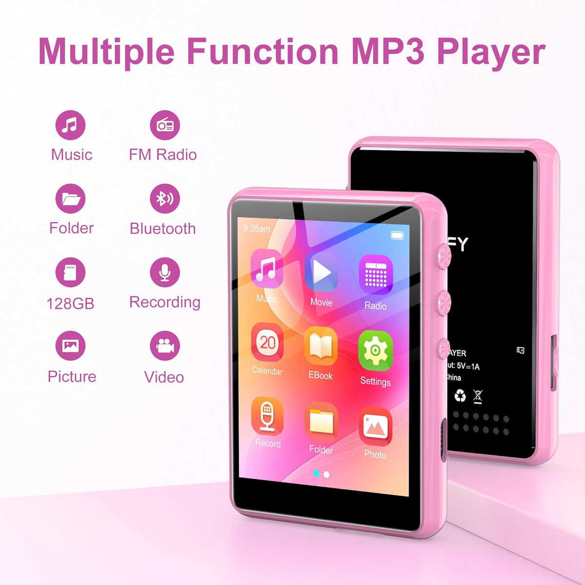 MP3-Player mit Bluetooth 5.3 & HiFi-Klang, Rosa