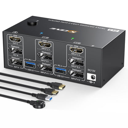 KVM Switch für 2 Computer, 3 Monitore, USB 3.0, 2X3 DP + DHMI KVM kein EDID