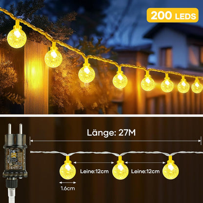 LED Lichterkette mit Fernbedienung, 200 LEDs, 8 Modi, dimmbar, Warmweiß-a 27M