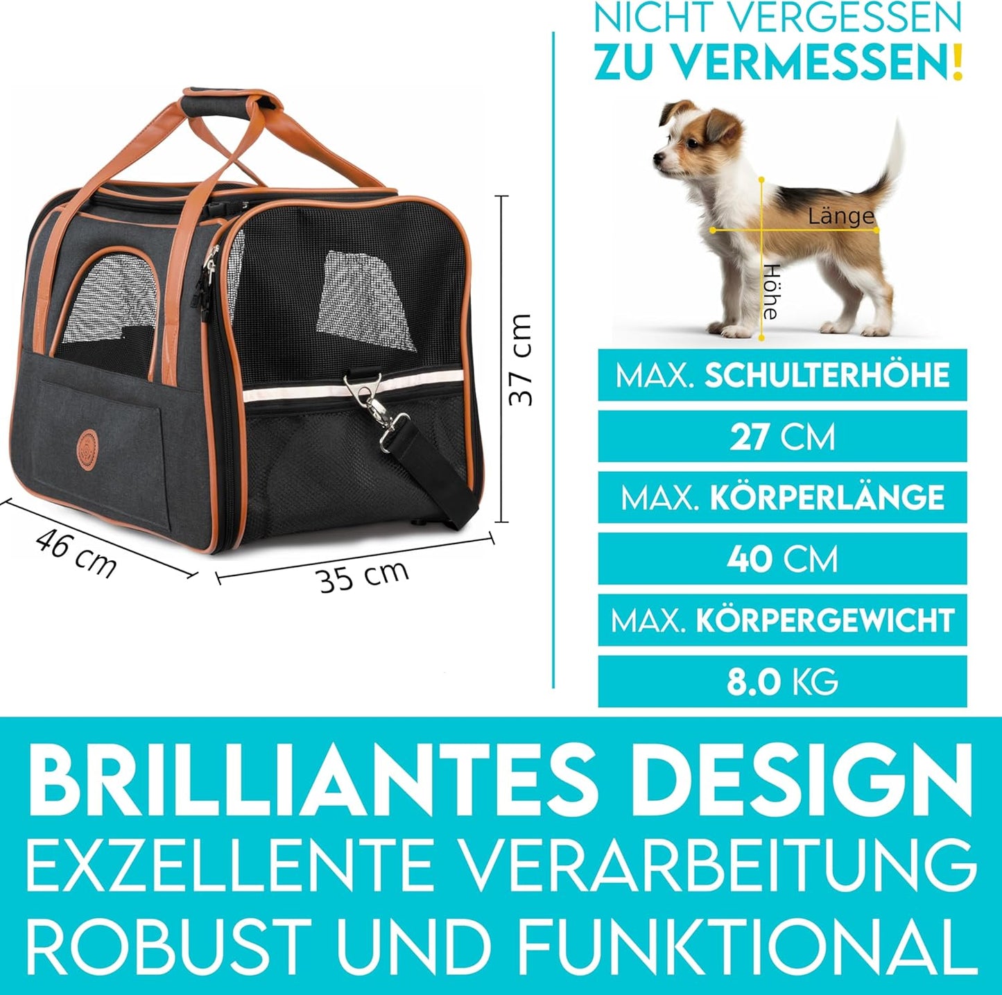Hunde- & Katzentasche, L 46 x B 35 x H 37 cm Anthrazit
