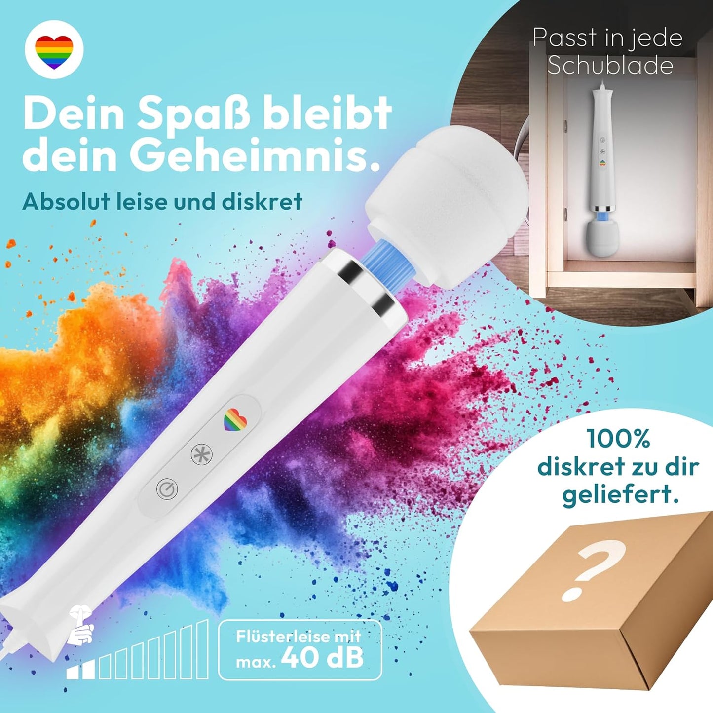 Magic Wand Massagestab mit Kabel & App-Steuerung, 20 Modi, Weiss