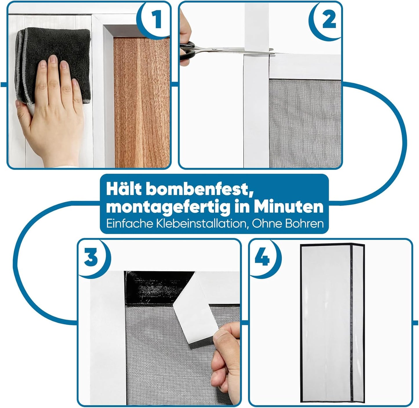 Fliegengitter ohne Bohren, 90x220 cm, 90x220cm Schwarz