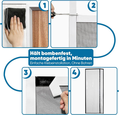 Fliegengitter ohne Bohren, 90x220 cm, 90x220cm Schwarz