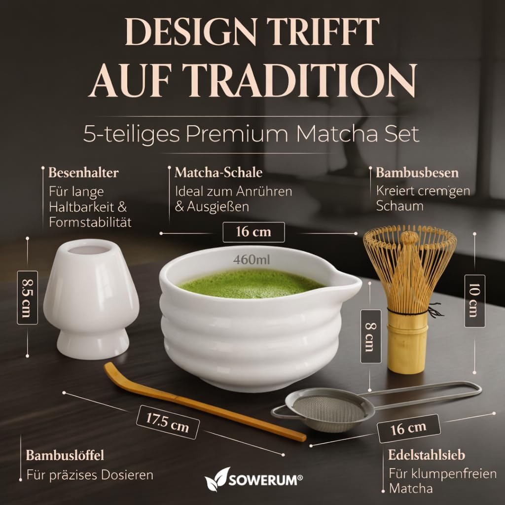 5-teiliges Matcha Set mit Schale & Matchabesen, Weiss