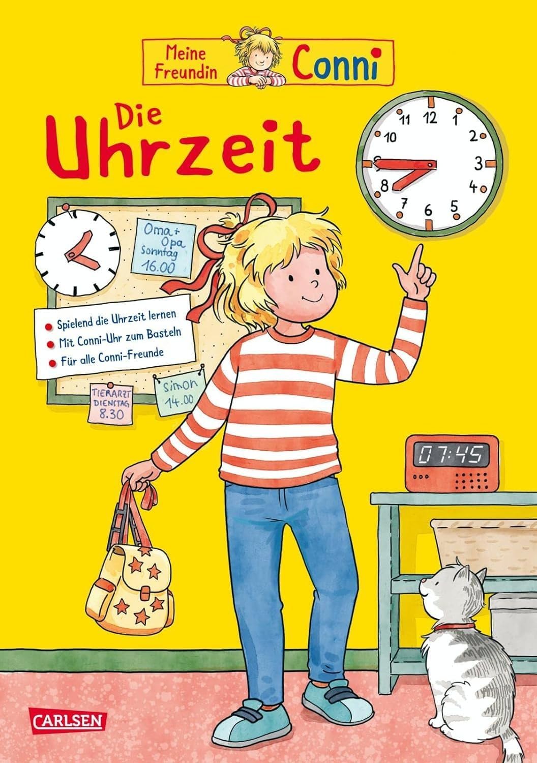 Wecker ohne Ticken mit Conni Buch: Die Uhrzeit, Rosa Conni