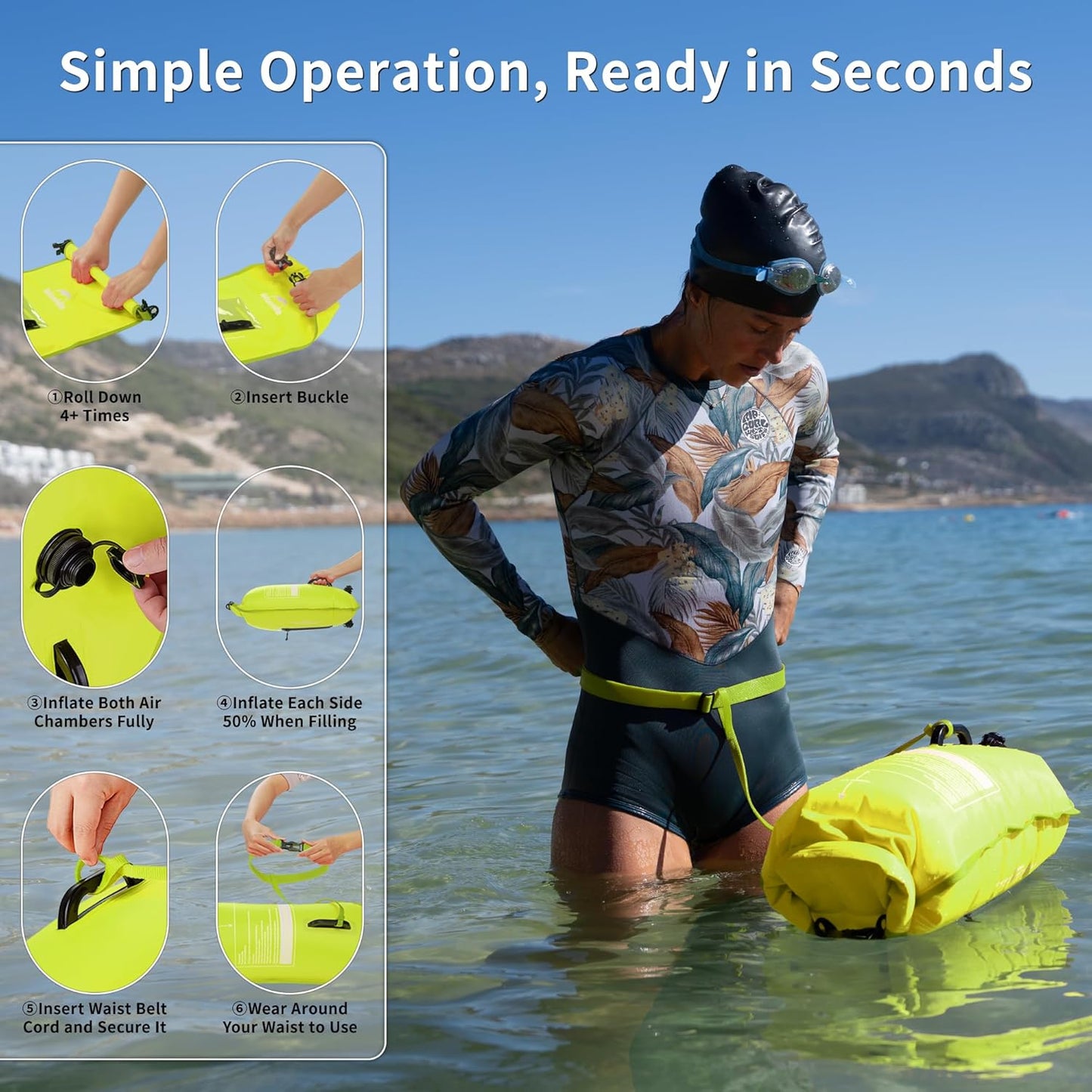 Schwimmboje mit verstellbarem Hüftgurt, Gelb/25l