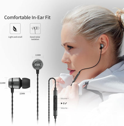 In-Ear HiFi Kopfhörer E50C mit Mikrofon und Fernbedienung, Gun Kabelgebunden mit Mikrofon & 3-Button-Remote