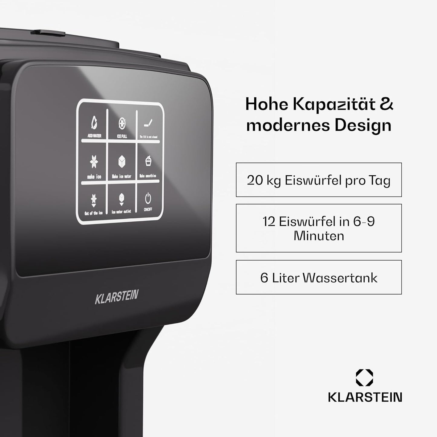 3in1 Eiswürfelmaschine mit Wasserspender und Crushed Ice, 3 in1 Crushed Ice Digital|Schwarz