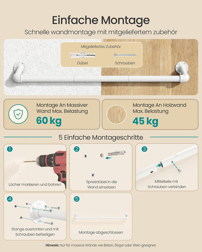 Kleiderstangen-Set zur Wandmontage, 2 Stück, Mattweiss 92L cm 2