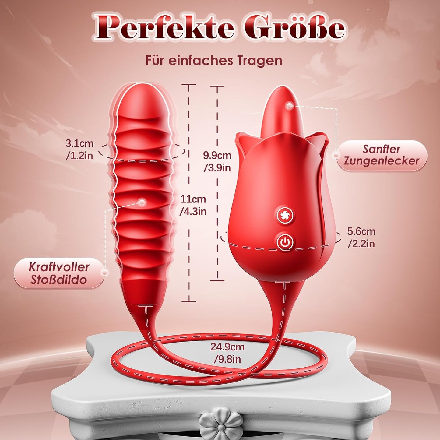 Rosen-Vibrations-Dildo mit 10 Funktionen für Frauen