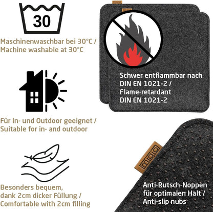 4er-Set Filz-Sitzkissen mit Antirutschnoppen, 35x35 cm, 4er-Set Dunkelgrau Anthrazit mit Echtleder-elementen