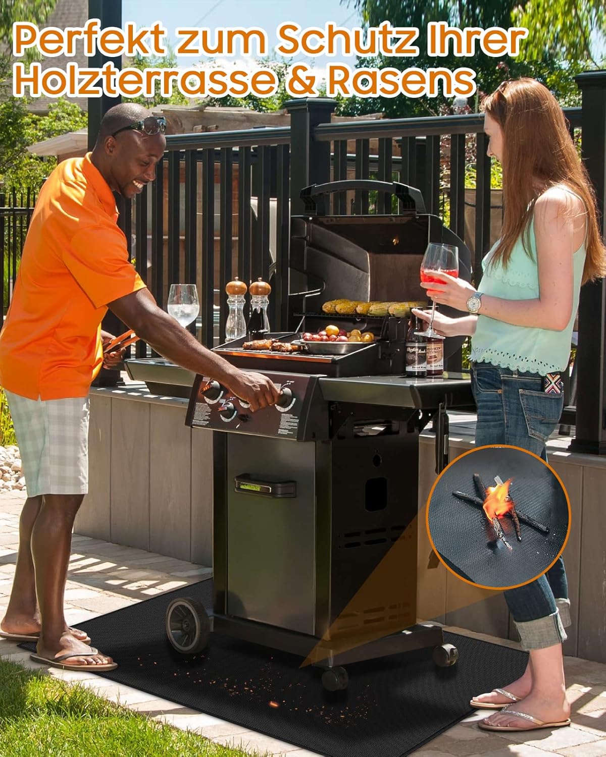 Feuerfeste Hitzeschutzmatte für Grill & Feuerstelle, Schwarz