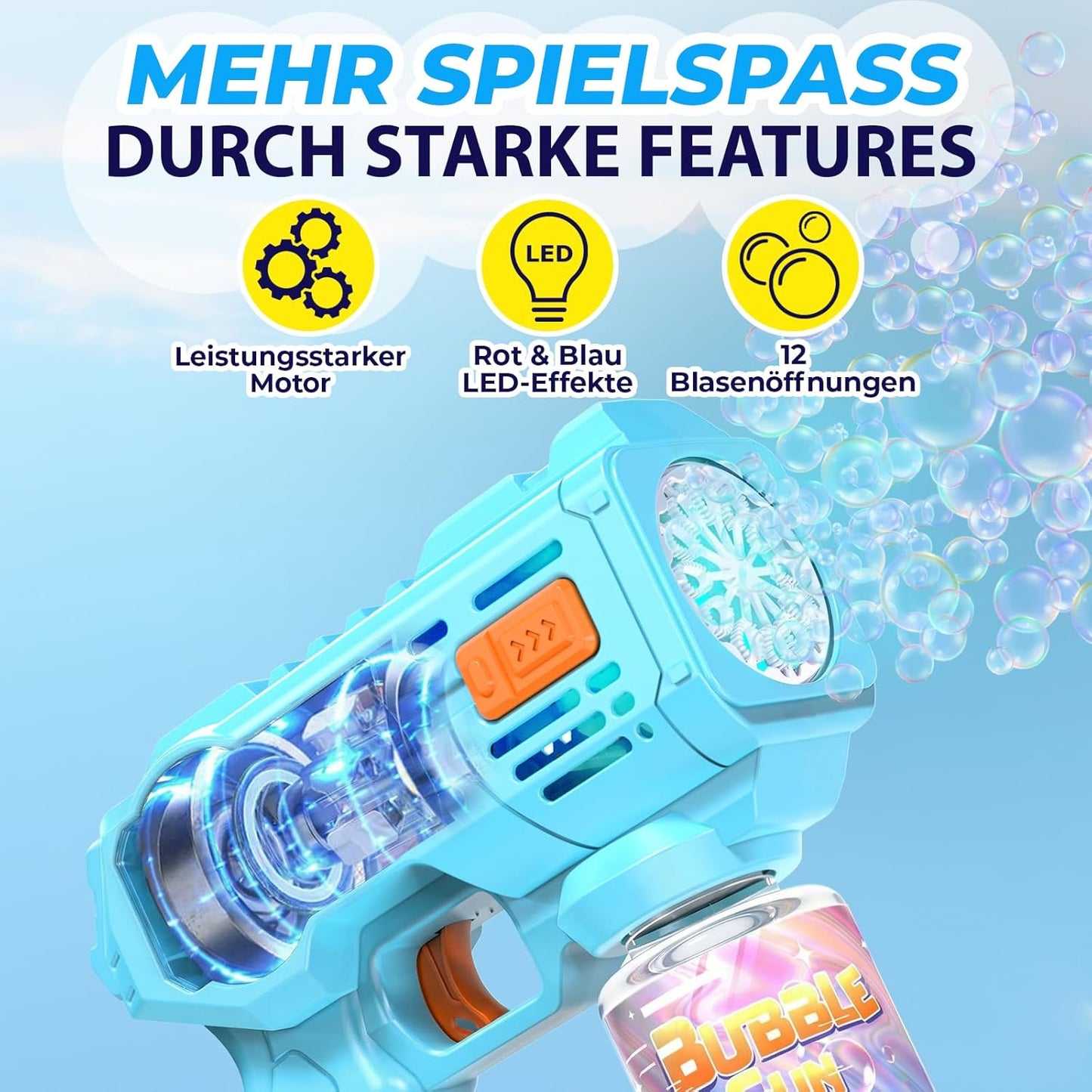 2er Seifenblasenpistolen-Set mit LED und Nachfüllkonzentrat, Blau + Lila