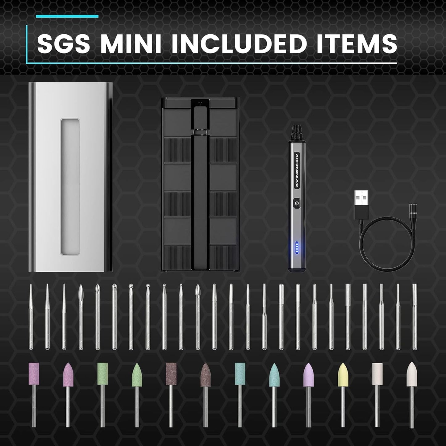 SGS MINI Gravierstift mit 36 Bits, SGS MINI-Silver