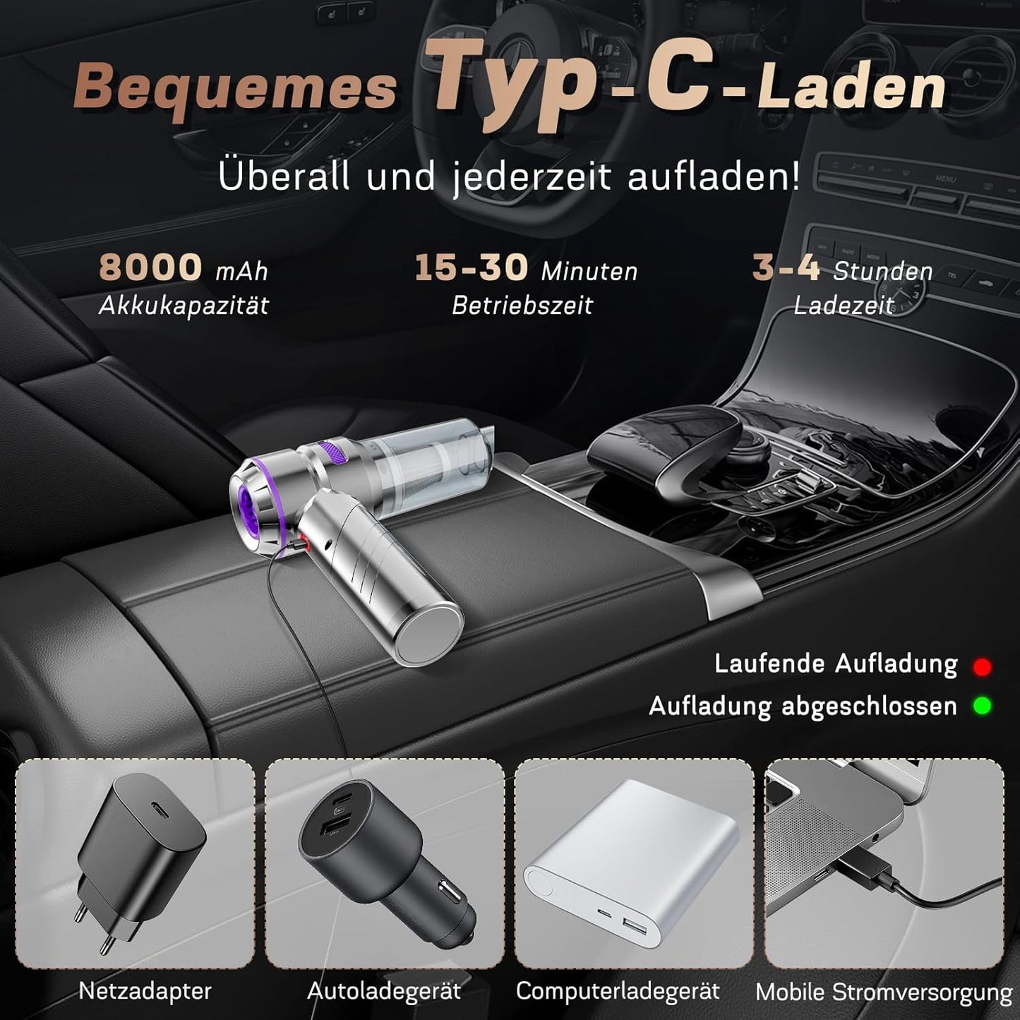 Kabelloser 4-in-1 Handstaubsauger, Silber