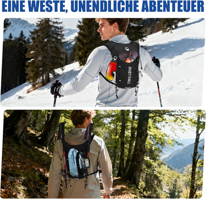 Leichte Laufweste mit Trinksystem (6L, inkl. 2L Blase), Schwarz mit eine 500ml Trinkflasche + eine 2L Trinkblase