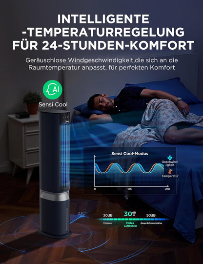 Sensicool Mobiler Luftkühler mit Wasserkühlung, Blau 7L Wassertank