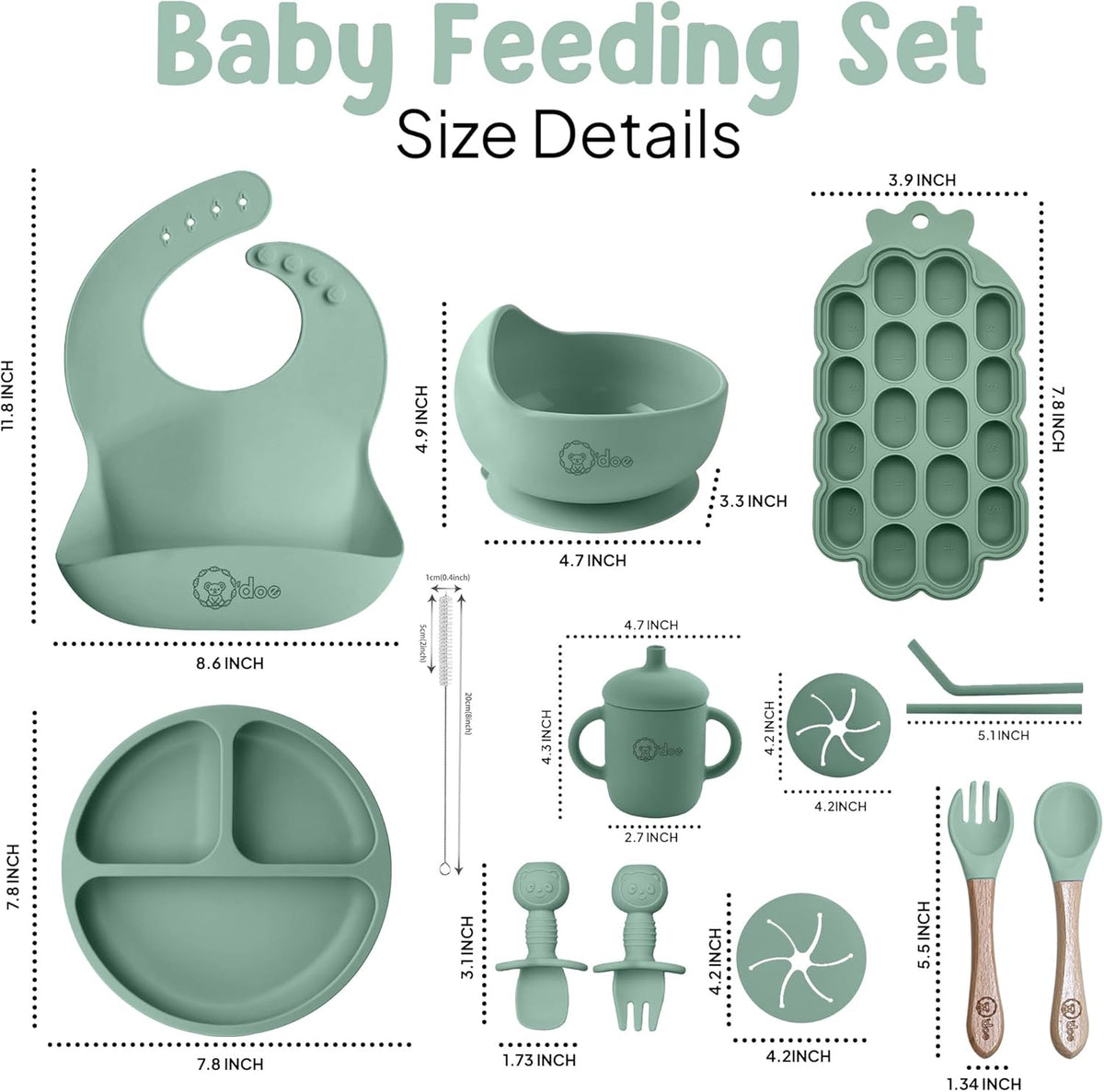 15-teiliges Baby Entwöhnungsset, Grün V5 Pflegeset [15 Stück]