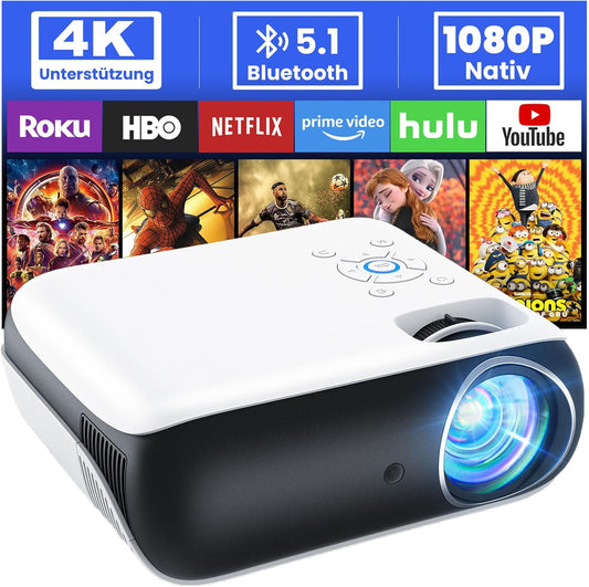 Full HD Mini Beamer 4K-Unterstützung für Heimkino, 9500Lumens
