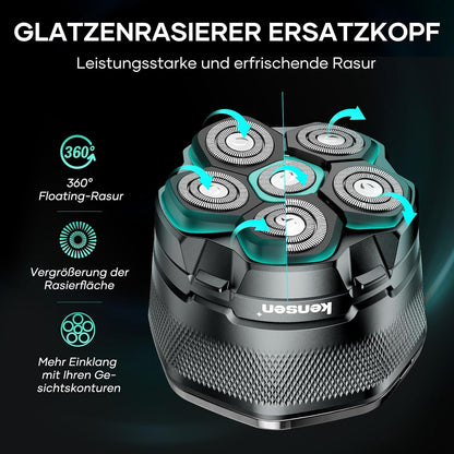 Ersatzrasierkopf für Glatzen-Rasierer 6D, Schwarz