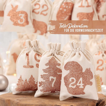 Adventskalender mit Stoffsäckchen, Waldtier Glitzer
