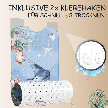 Antirutsch Badewannenmatte Kinder, 100 x 40 cm (Rechteckig) Rochen Unterwasserwelt Blau
