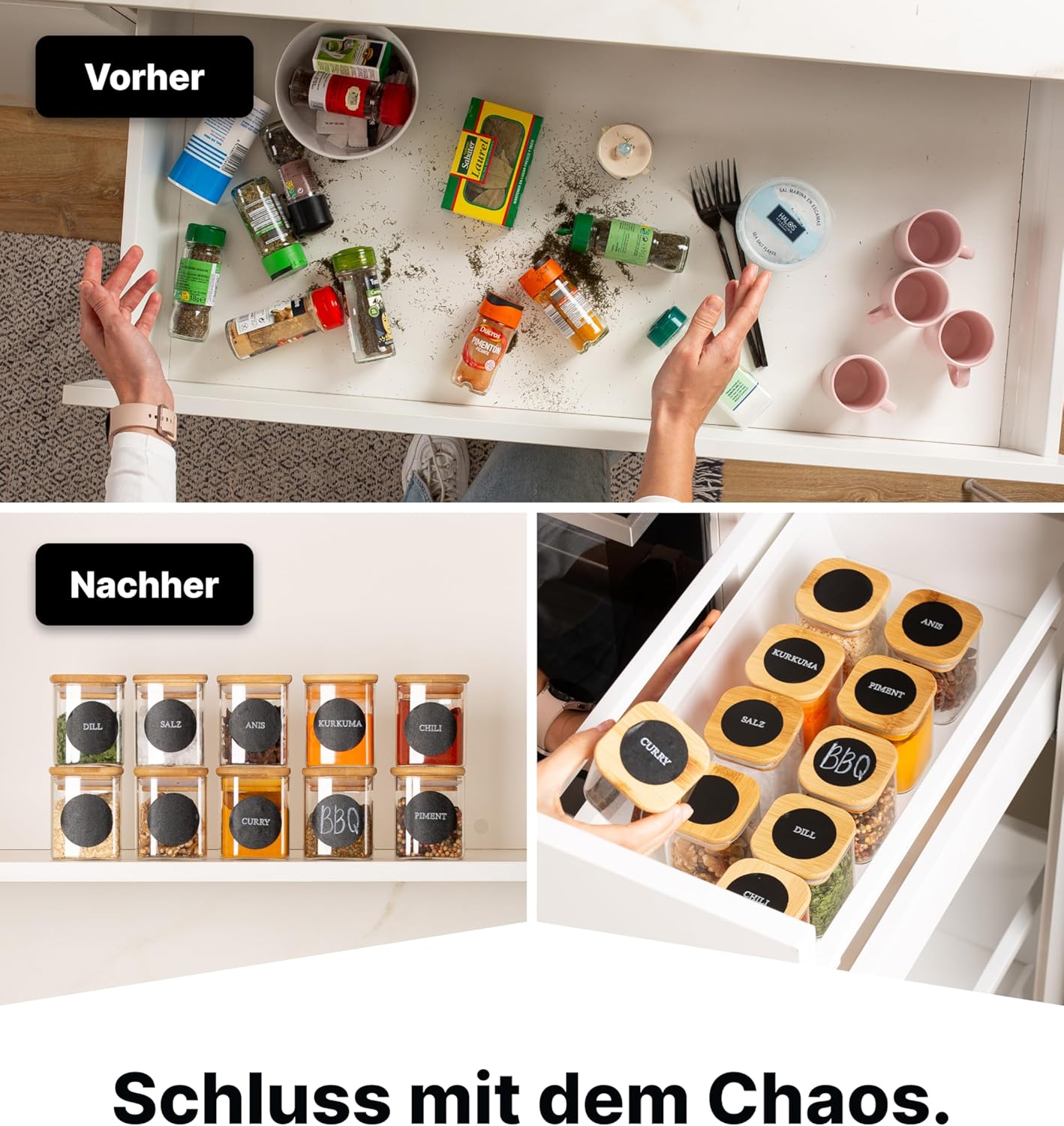 Gewürzgläser-Set mit Deckel, 10 Set Eckig