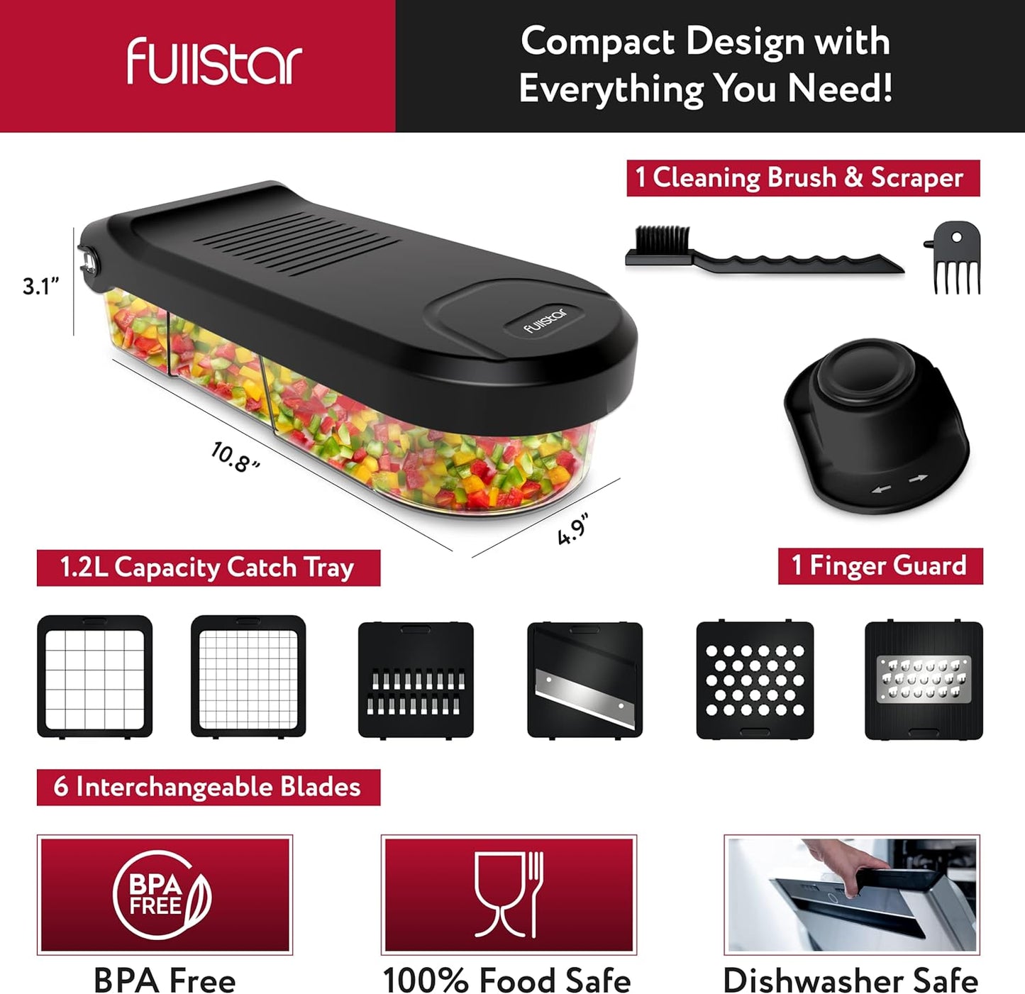 Gemüseschneider, 6-in-1 Kompakt Schwarz