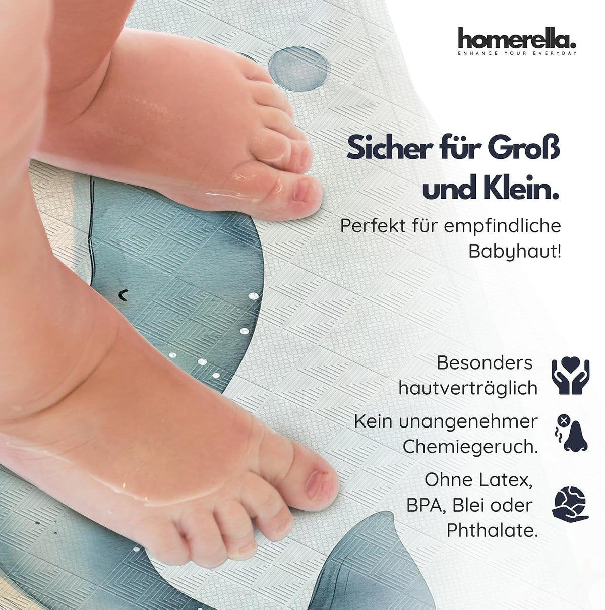 Rutschfeste Badewannenmatte für Kinder, inkl. Haken, Pastel Aqua