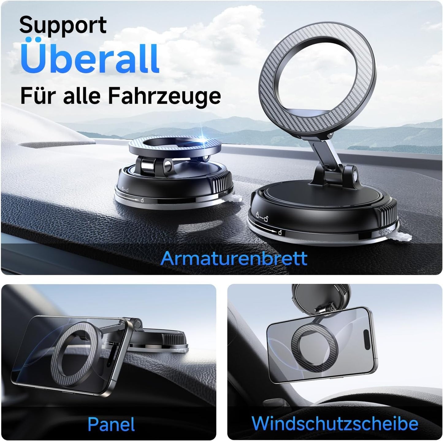Handyhalterung für Auto mit Magnetstärke, Schwarz