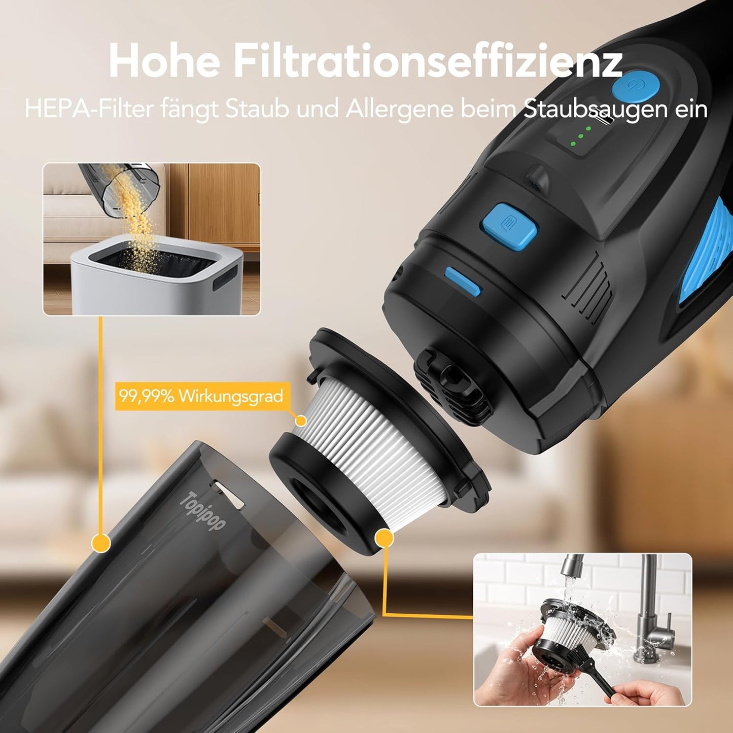 Akku-Handstaubsauger, Schwarz