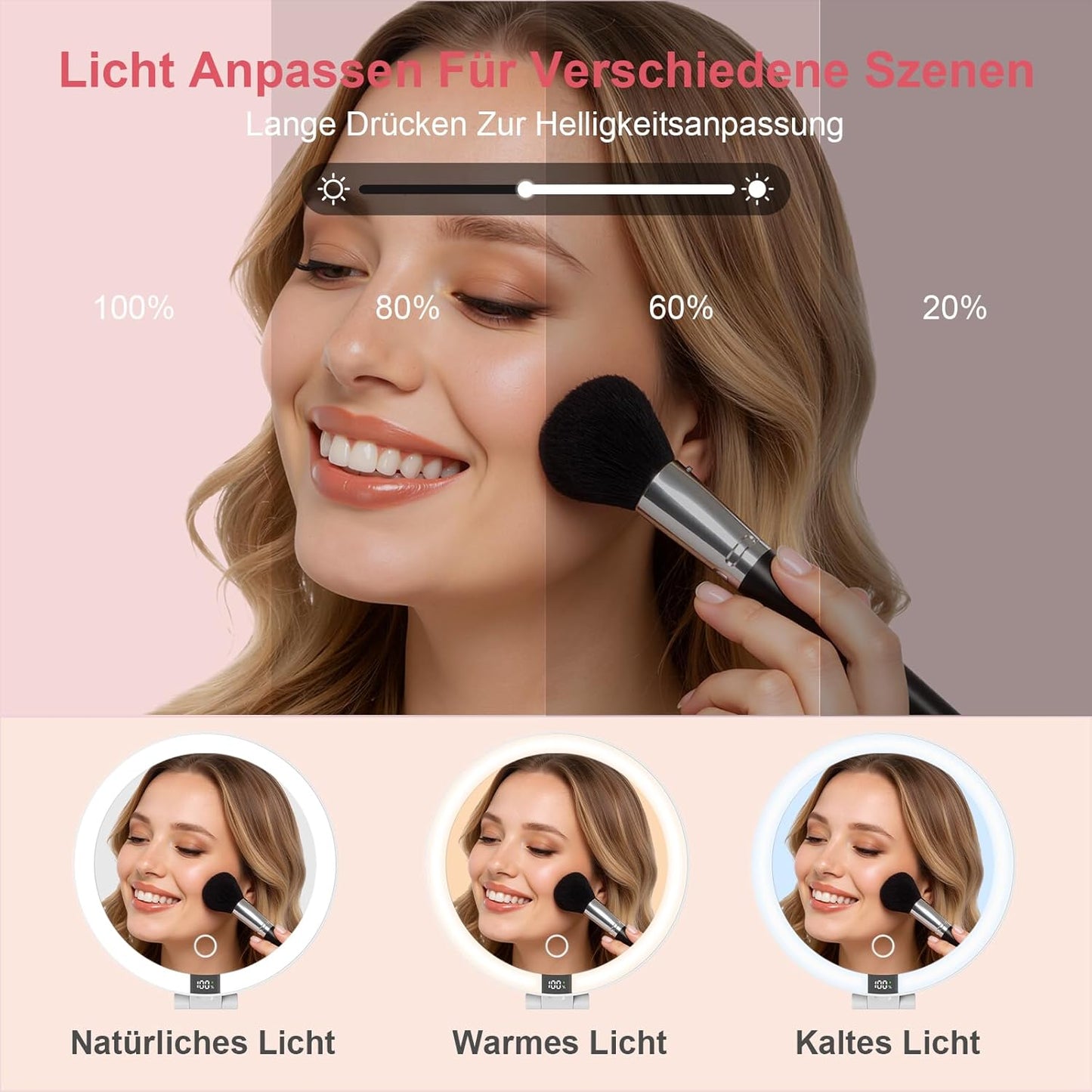 Kosmetikspiegel mit Beleuchtung, 360° Drehbar