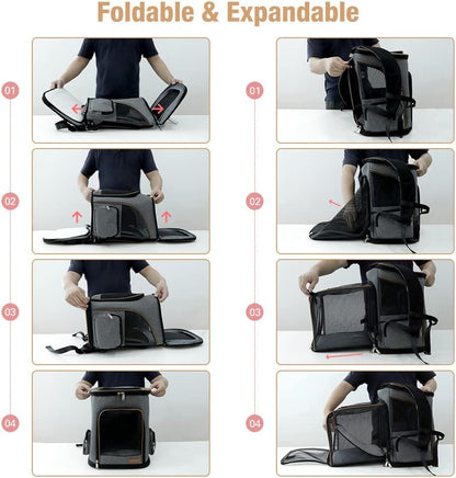 Erweiterbarer Haustier-Rucksack für Katzen & Hunde, Grau (XL) L 36 x B 31 x H 42 cm