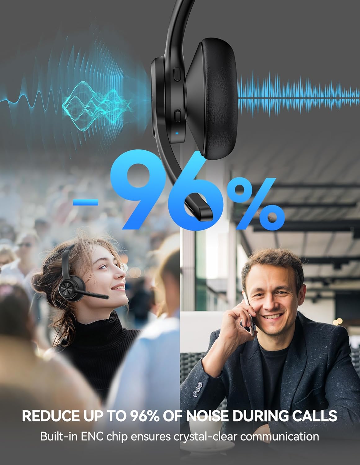 Bluetooth-Headset mit Mikrofon und Noise Cancelling, Modern Schwarz