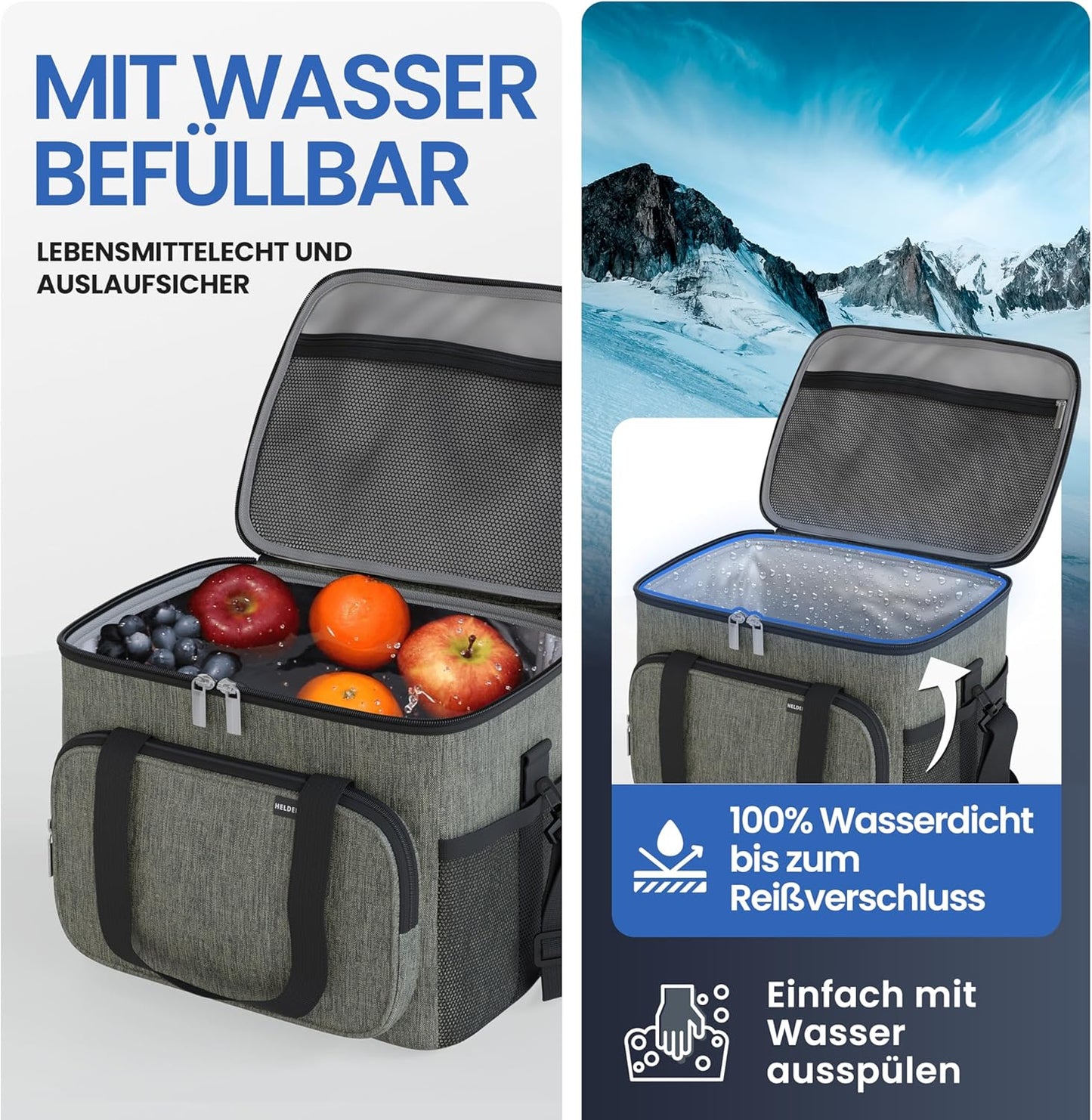 Faltbare Kühltasche mit Flaschenöffner & verstärktem Boden, Olivgrün 20L