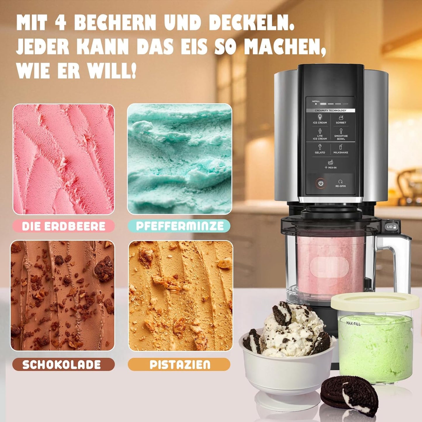 4-teiliges Eisbehälter-Set für Ninja Creami NC300EU & NC301EU
