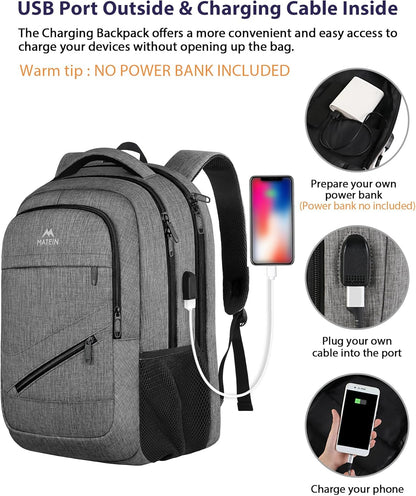 Laptop-Rucksack mit USB & Anti-Diebstahl-Funktion, 17.3 zoll Grau