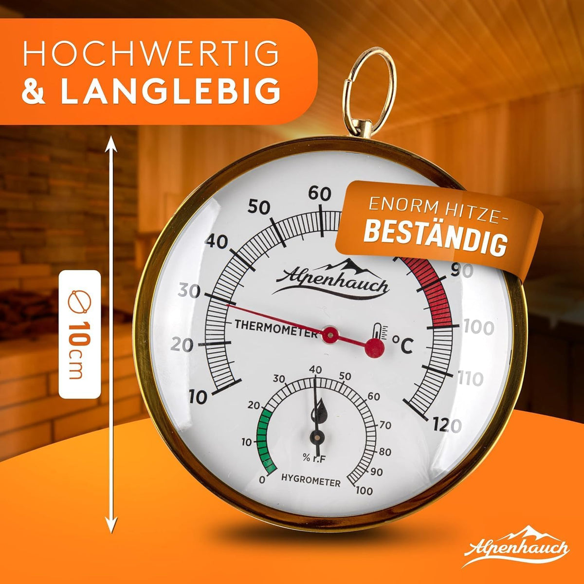 Sauna Thermometer & Hygrometer, Gold