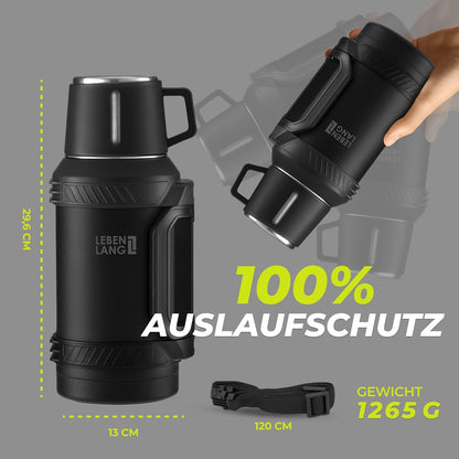 Thermosflasche mit Becher, Teesieb und Tragegurt, 1500 ml