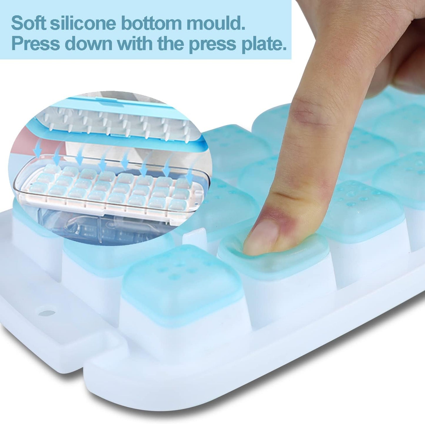 Eiswürfelform mit Deckel, einfaches Freigeben, Blau