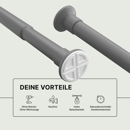 Vorhangstange ohne Bohren, 50-80 cm Grau