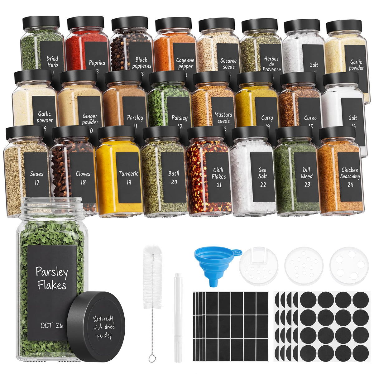 24-teiliges Gewürzgläser-Set mit Streueinsatz, Schwarz 24 Set