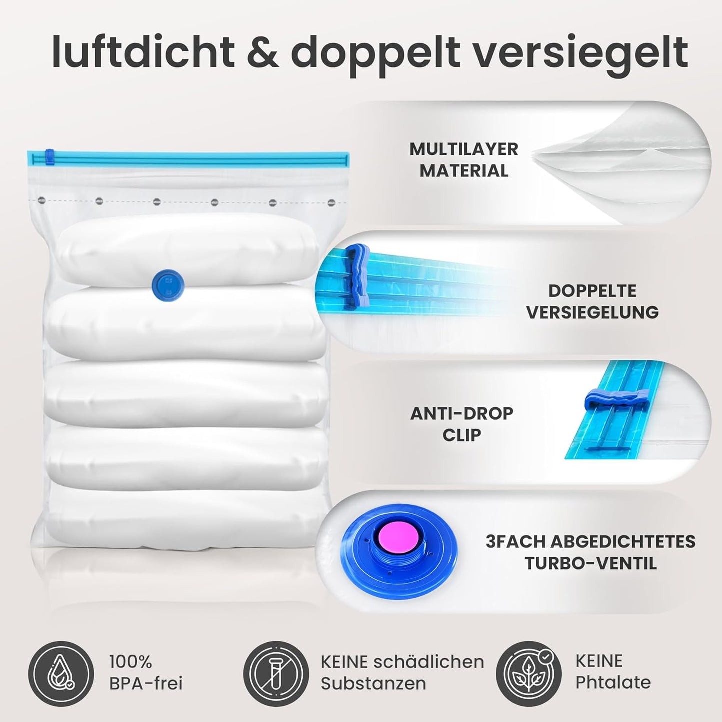 12er-Set Vakuumbeutel für Kleidung, 12 Stück - 3 Grössen