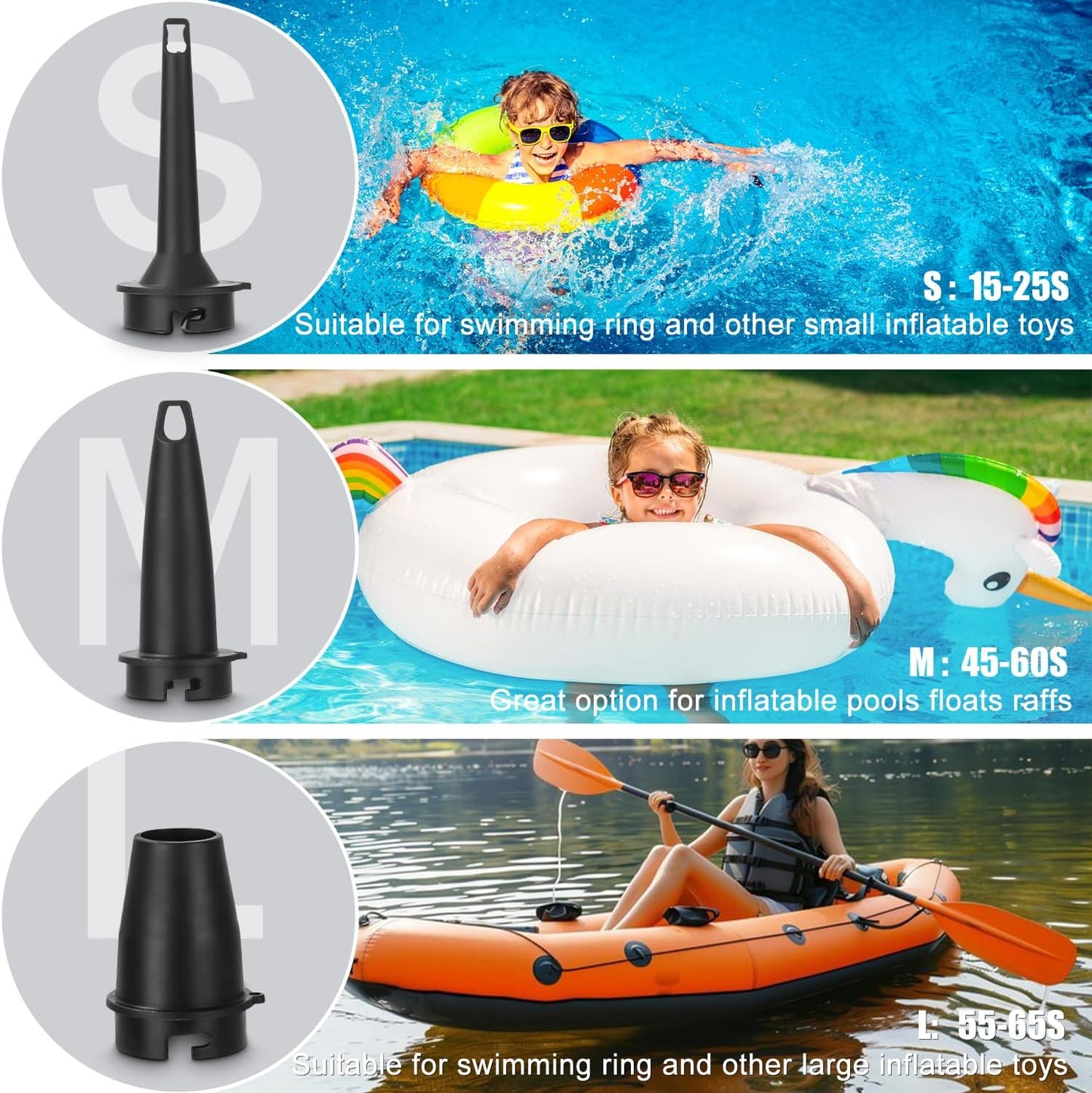 Luftpumpe mit Akku und 3 Düsen, Schwarz