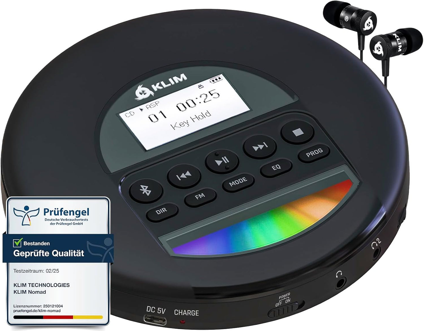 Tragbarer CD-Player mit Bluetooth, Schwarz