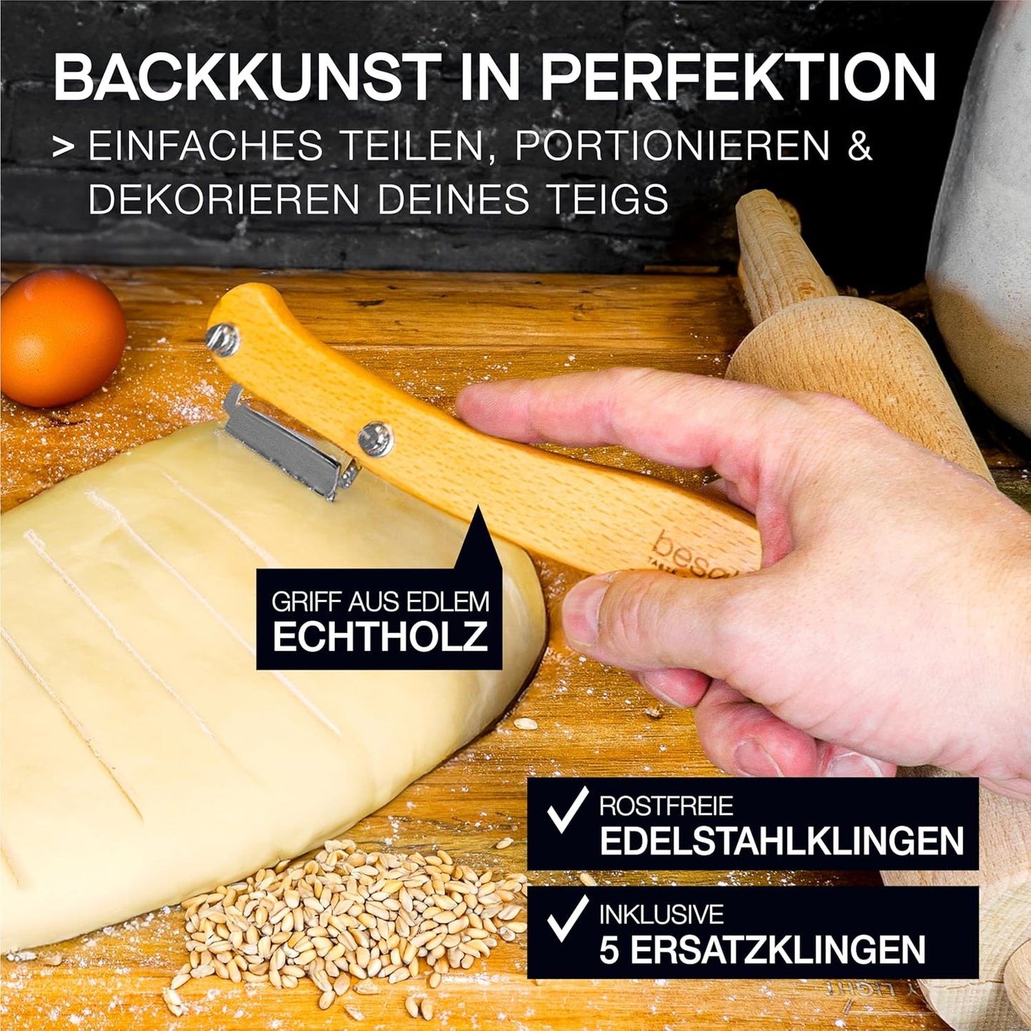 Gusseisen-Brotbackform mit Gärkorb & Teigmesser, Kastenform + Gärkorb