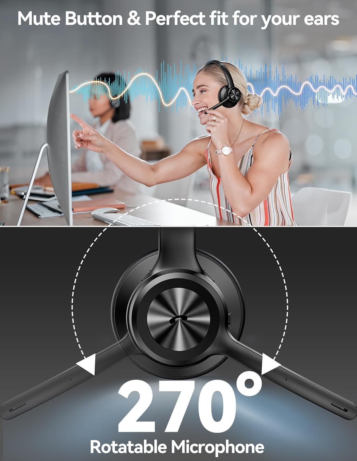 Bluetooth-Headset mit Mikrofon und Noise Cancelling, Modern Schwarz